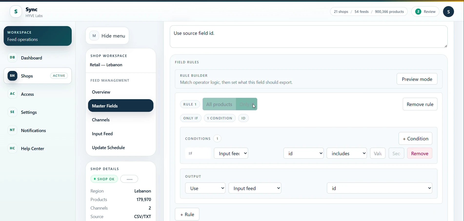 Master field rule builder